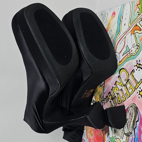 NIB Jeffrey Campbell Pantalones Leggings Platform Boots Size 6 Black Chunky Heel - Picture 6 of 8